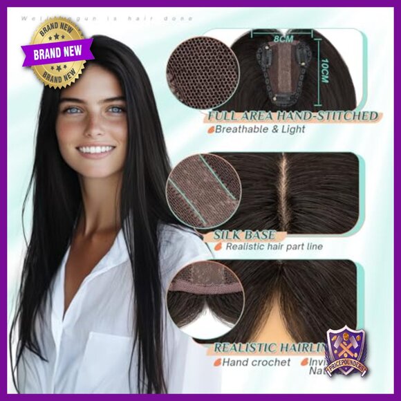Real Human Hair Topper 14 Inch 40g Silk Base 3 Clips Volume Booster